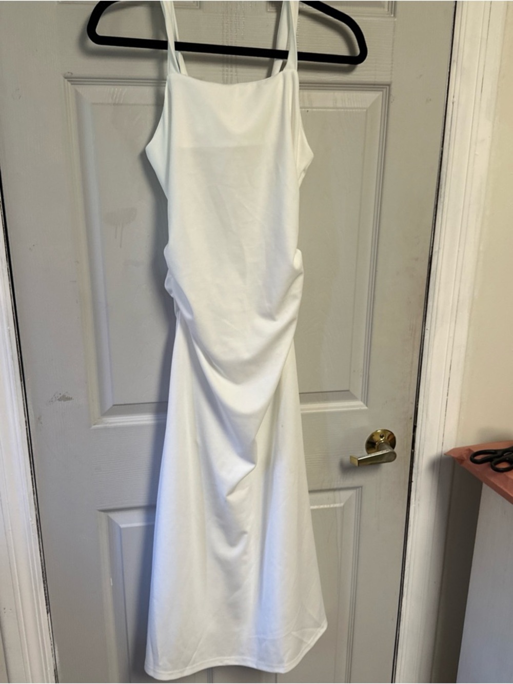 White Ruched Slip Dress with Spaghetti Straps girls 10/12